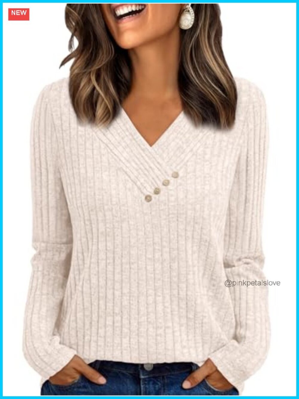 AUTOMET Womens Long Sleeve V Neck Tunic Sweater Relaxed Fit Pullover